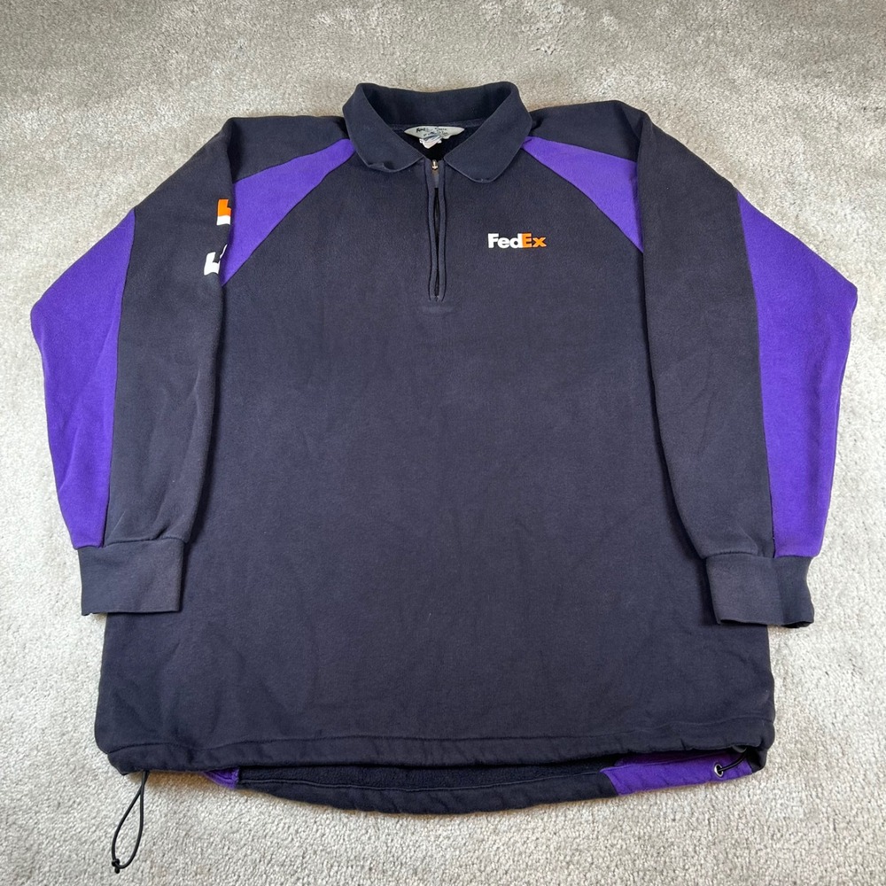 Vintage FedEx Quarter Zip Pullover Mens Large Black Purple Colorblock FD5855